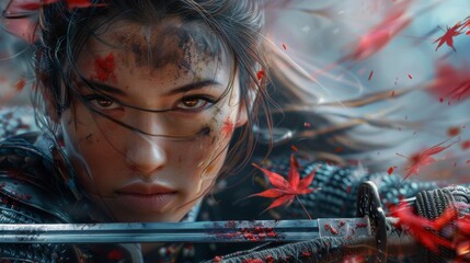 Woman samurai warrior with sword wallpaper background