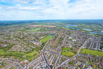 Sunny day in Caversham, Downtown Reading, and railway station, Berkshire, South of England. beautiful aerial view