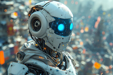 Fototapeta premium Robot Examining Advanced Data Networks at Tech Hub.