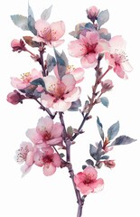 Delicate Cherry Blossom Watercolor Botanical Illustration Generative AI
