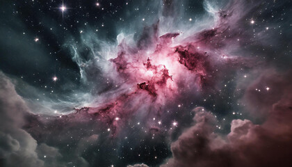 Orion Nebula is a diffuse nebula situated in the Milky Way. Dark sky with glowing start.