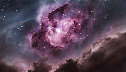 Orion Nebula is a diffuse nebula situated in the Milky Way. Dark sky with glowing start. - Powered by Adobe