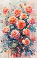 Vibrant Watercolor Roses Botanical Art Generative AI