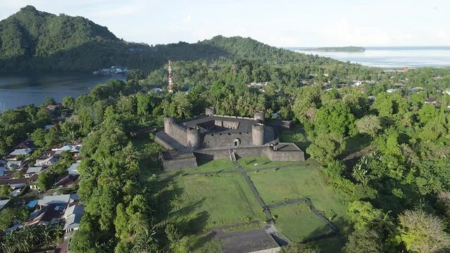 Aerial view of Fort Belgica With Banda Neira ocean In Background