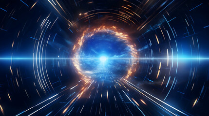 Step into the future of technology with a captivating abstract HUD tunnel, pulsating with motion graphics depicting data centers, servers, and lightning-fast internet connections, all rendered