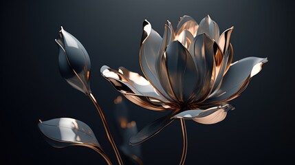 Elegant Metallic Lotus Flower on Dark Background in 3D Rendering