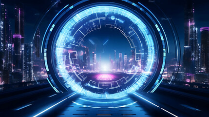 Embark on a mesmerizing journey through an abstract futuristic HUD tunnel, where technology reigns supreme, showcasing motion graphics of data centers, servers, and internet speed in breathtaking HD