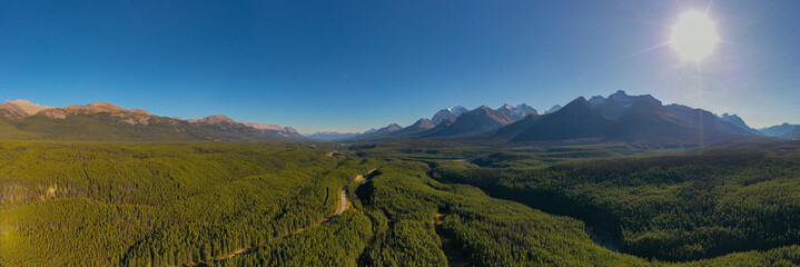 Panoramic aerial view of the Athabasca River