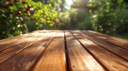 Wooden Table in Summer Garden