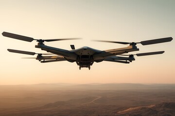 Naklejka premium Advanced military drone, Unmanned combat aerial vehicle flying in sky