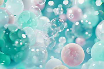 Symphony of soft transparent turquoise bubbles. Spa, relaxation and recovery. Skin care. Meditations, peace and serenity