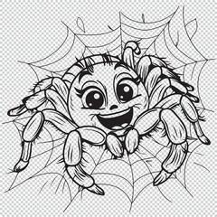 Spider logo icon line art for kids coloring book, vector illustration on transparent background