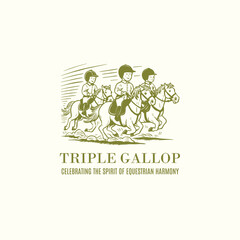 Artistic Vintage Style Triple Gallop Logo - Celebrating Equestrian Harmony