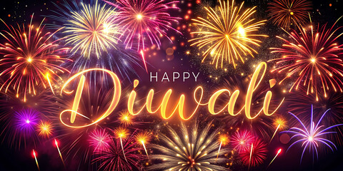 Happy Diwali Poster  with fireworks in the background
