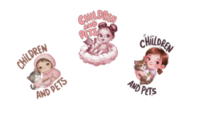 pattern, a girl and her favorite cat on a transparent background