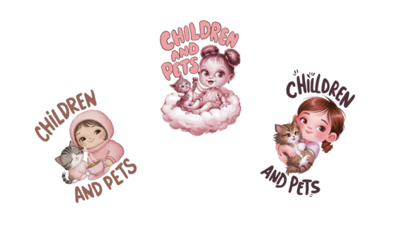 pattern, a girl and her favorite cat on a transparent background