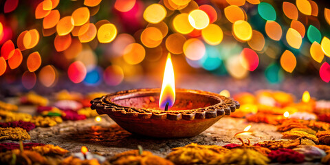 Happy Diwali diya background with copy space