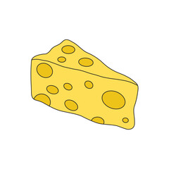 Kids drawing cartoon Vector illustration cheese wedge icon Isolated on White