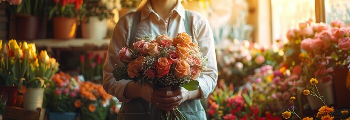 Florist Arranging Flowers in Flower Shop