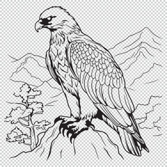 Eagle logo icon line art for kids coloring book, vector illustration on transparent background