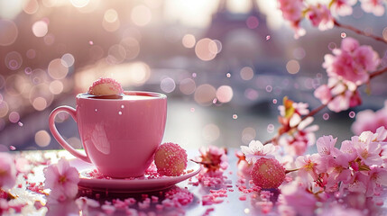 Obraz na płótnie Canvas Serene Sakura Blossoms with Teacup