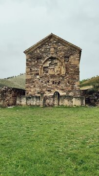 Thaba-Yerdy in Ingushetia. ZEISS, RUSSIA - MAY 19, 2023: Video of the Thaba-Yerdy Temple, the oldest temple in Ingushetia. The Caucasus Mountains. 4K	