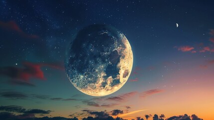 Fototapeta na wymiar Half moon in the dark sky background wallpaper concept