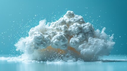 Wet season concept of meringue bread with rain being made from meringue on light blue background.