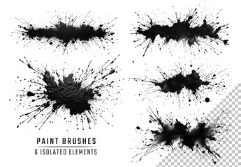 6 Exploding Paint Splash Brushes On Transparent Background. Generative Ai - obrazy, fototapety, plakaty