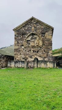 Thaba-Yerdy in Ingushetia. ZEISS, RUSSIA - MAY 19, 2023: Video of the Thaba-Yerdy Temple, the oldest temple in Ingushetia. The Caucasus Mountains. 4K