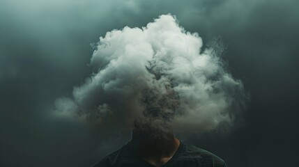Person with cloud for head background wallpaper concept - obrazy, fototapety, plakaty