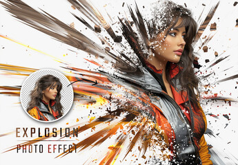 Explosion Dispersion Photo Effect Mockup. Generative Ai - obrazy, fototapety, plakaty