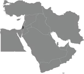 Foto op Plexiglas Black detailed blank political map of PALESTINE with white borders on transparent background using orthographic projection of the gray Middle East © Sanja