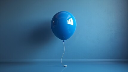Conceptual render of blue balloon floating over globe. Minimal idea concept.