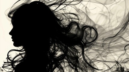 Fototapeta premium Silhouette shadow of woman with flowing hair background wallpaper concept