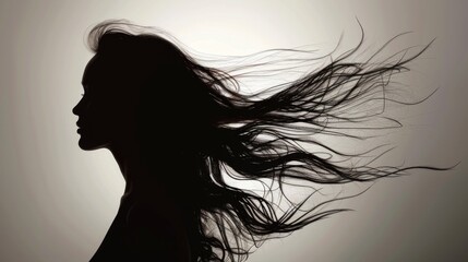 Silhouette shadow of woman with flowing hair background wallpaper concept