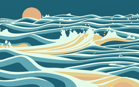 Sunrise Sunset Over Splashing Sea Waves - Wind in the Surf