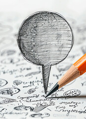 a pencil lingers over a blank speech bubble