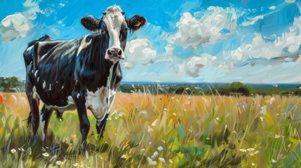 Cow on a summer pasture generative ai