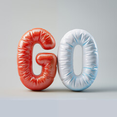 Word GO made of red and white inflated colorful foil. - 784669743