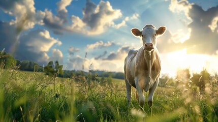 Cow on a summer pasture generative ai - obrazy, fototapety, plakaty