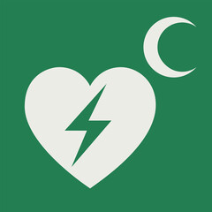 SAFETY CONDITION SIGN PICTOGRAM, Automated external heart defibrillator with crescent moon ISO 7010 – E010 - PNG