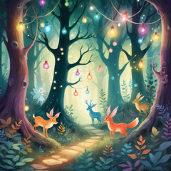 fairy tale forest with lights