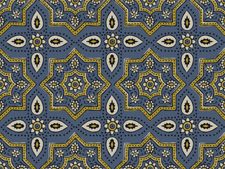 ARABESQUE TILE PATTERN AJRAKH PATTERN AND BLOCK PRINT BATIK PRINT BACKGROUND DIGITAL PRINTING TEXTILE PATTERN