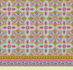 ARABESQUE TILE PATTERN AJRAKH PATTERN AND BLOCK PRINT BATIK PRINT BACKGROUND DIGITAL PRINTING TEXTILE PATTERN