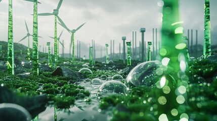 Getting green hydrogen from renewable energy sources. Concept. Generative AI hyper realistic 