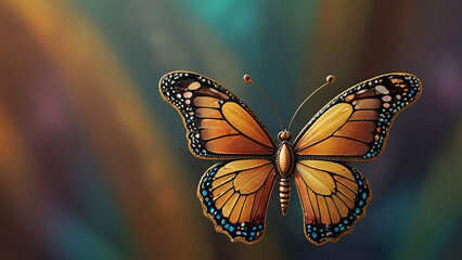 Fantasy Artwork of a Mesmerizing, Translucent Butterfly in Stained Glass Style, Set Against a Soft Out of Focus Background