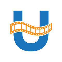 Letter U with Films Roll Symbol. Strip Film Logo For Movie Sign and Entertainment Concept