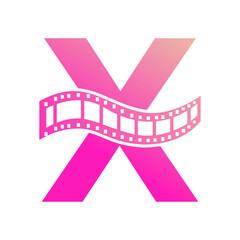 Letter X with Films Roll Symbol. Strip Film Logo For Movie Sign and Entertainment Concept