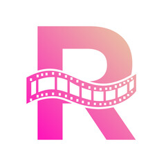 Letter R with Films Roll Symbol. Strip Film Logo For Movie Sign and Entertainment Concept